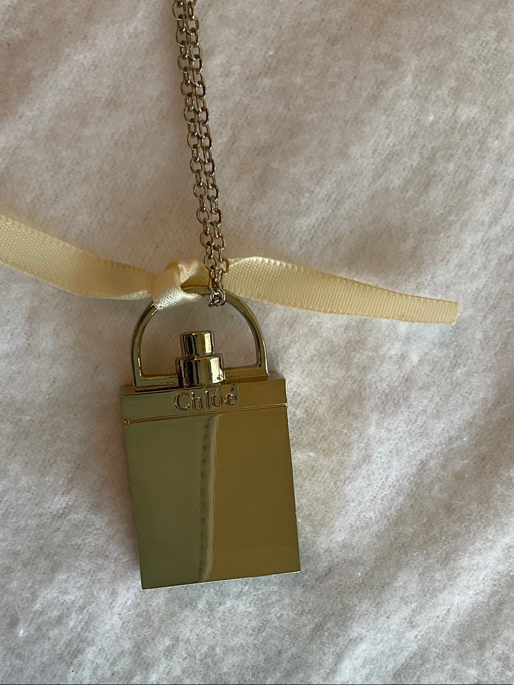 Chloe Gold Perfume Bottle Pendant Necklace with Ribbon Accent - Picture 5 of 5